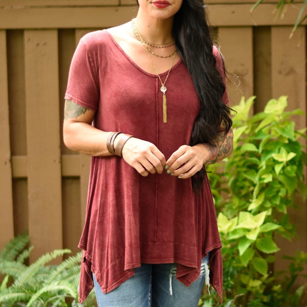 Burgundy Mineral Wash Top - Picture 3 of 3